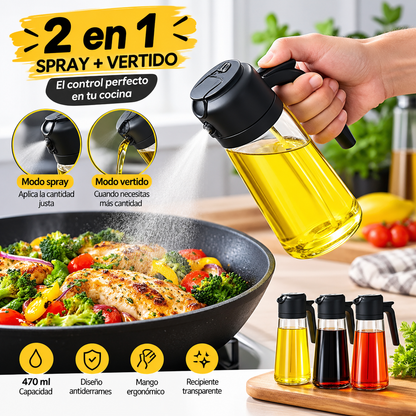 Dispensador de aceite y vinagre 2 en 1 NUBI, vidrio de 470 ml