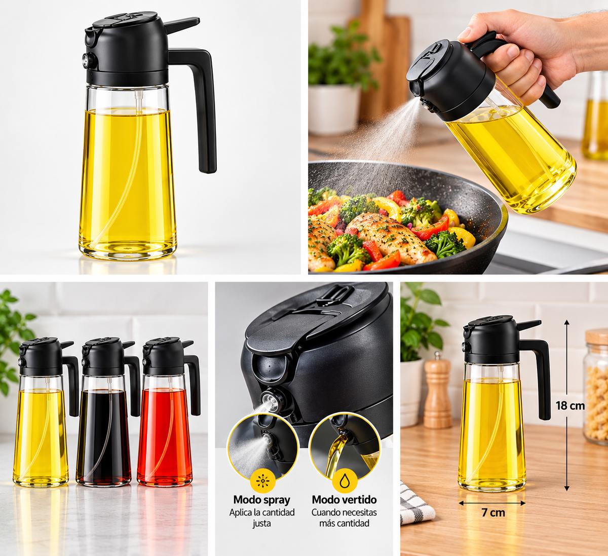 Dispensadores NUBI de 470 ml para aceite, vinagre y salsa de soya