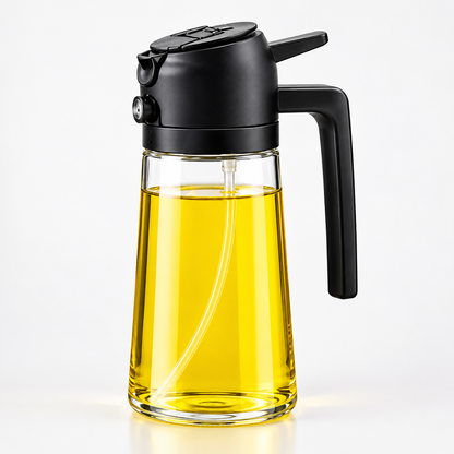 Dispensador de aceite 2 en 1 NUBI de vidrio de 470 ml con tapa y mango